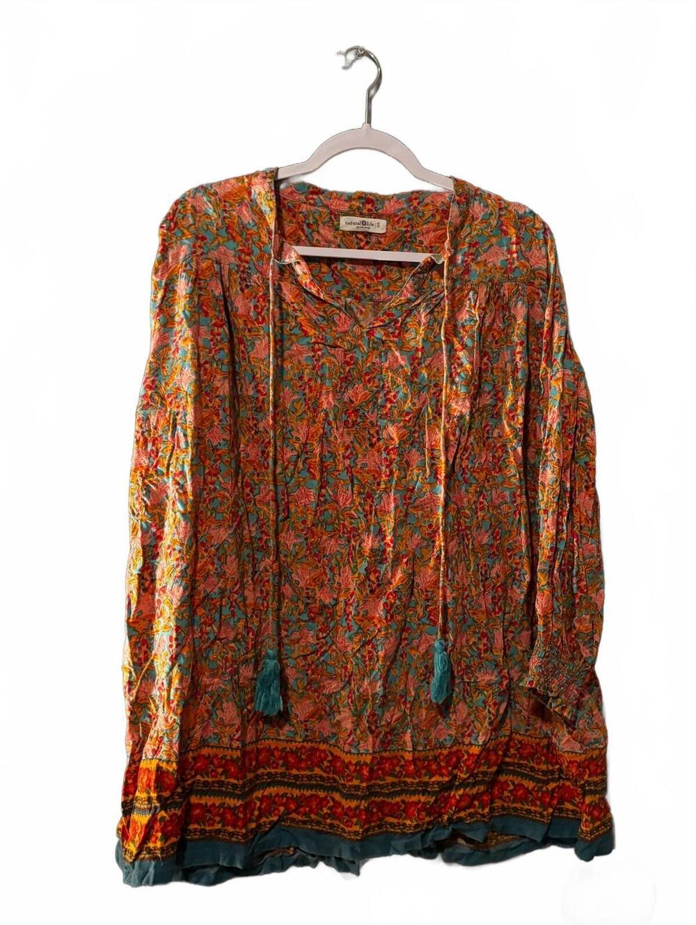 Natural Life Women's Boho Floral Print Blouse Size Small
